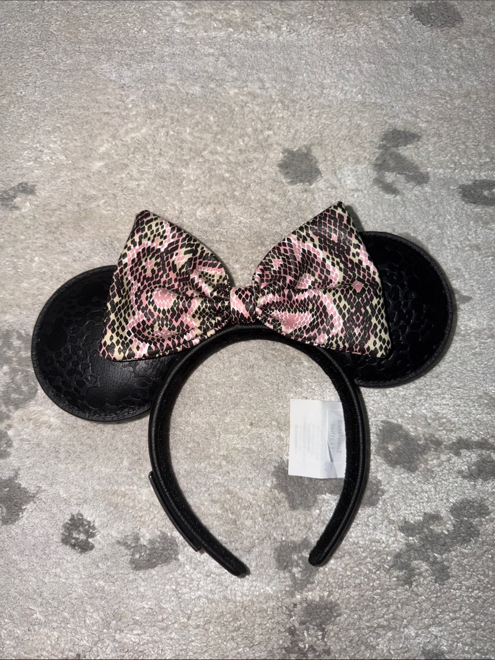 Walt Disney world black Faux Leather Minnie Ears with Pink Snake-Print animal
